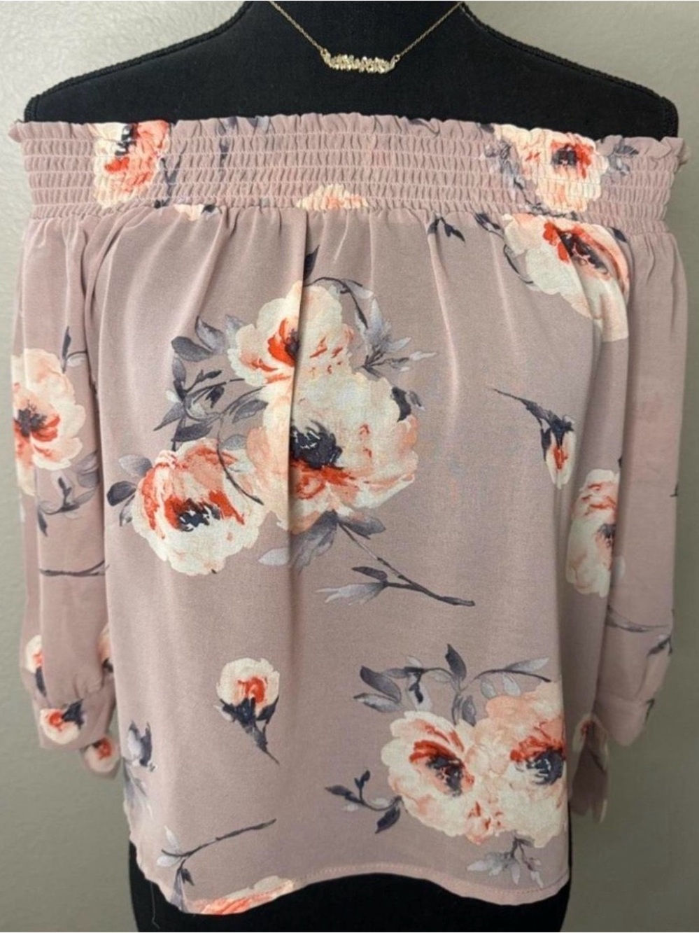 Off-Shoulder Blush Pink Floral Women's Top